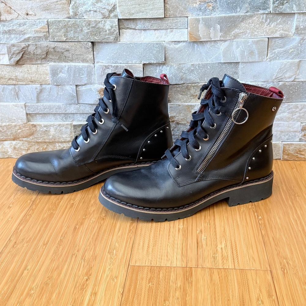 Pikolinos Black Studded Leather Ankle Boots